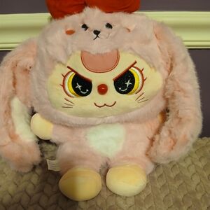 Plush Bunny Toy with Pink and Cream Fur
